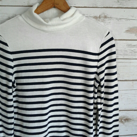 J. Crew Sweaters - J Crew Navy Cream Stripe Knit Cotton Turtleneck